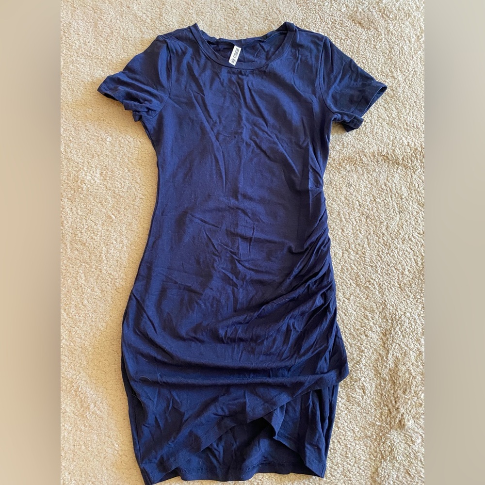 Blue Bodycon Ruched Shirt Dress
